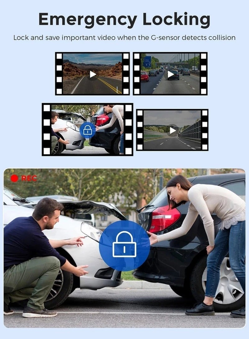 غاز مجموعة كاميرات داش كام بدقة 4K، أمامية بدقة 4K وخلفية بدقة 1080P، مع وحدة GPS وبطاقة ذاكرة بسعة 128 جيجابايت، اتصال واي فاي مدمج بتطبيق الهاتف المحمول - Image 4